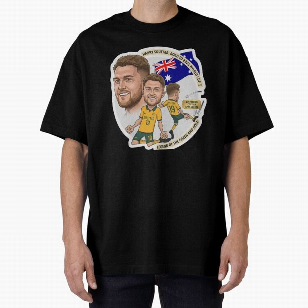 Harry Souttar Australia Football Legend Cartoon Illustration Classic T-Shirt Celebrate Fan Culture around the FIFA World Cup 2026 Group Stage Journey through Mbappe Highlights, England Pride, Football Festival Excitement, Trophy Ambitions, Country