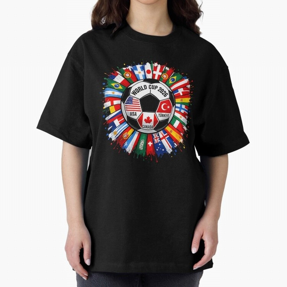 World Cup 2026 Shirt Soccer Tournament Fan Design International Flags Football Graphic Tee Sports Lover Gift Classic T-Shirt Support Iconic Players in FIFA World Cup 2026 Celebrating Messi and Cristiano Ronaldo, Argentina and Brazil Energy,