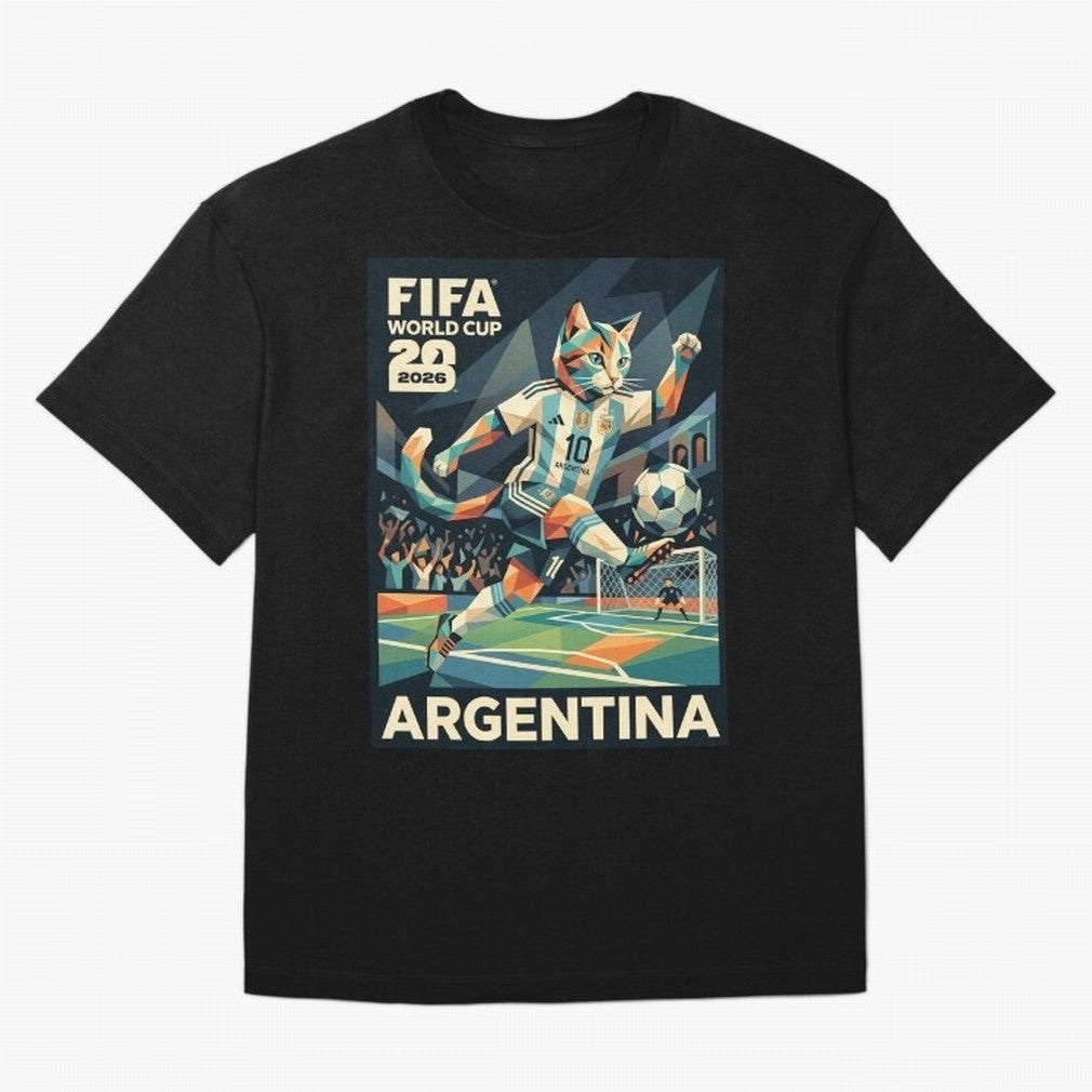 Argentina Cat World Cup 2026 ¨C Geometric Football Art Classic T-Shirt Join Supporters Worldwide for FIFA World Cup 2026 Group Stage Spirit, Driven by England, Mbappe, Tournament Hype, Historic Matchups, Family Viewing Parties and Global Sports