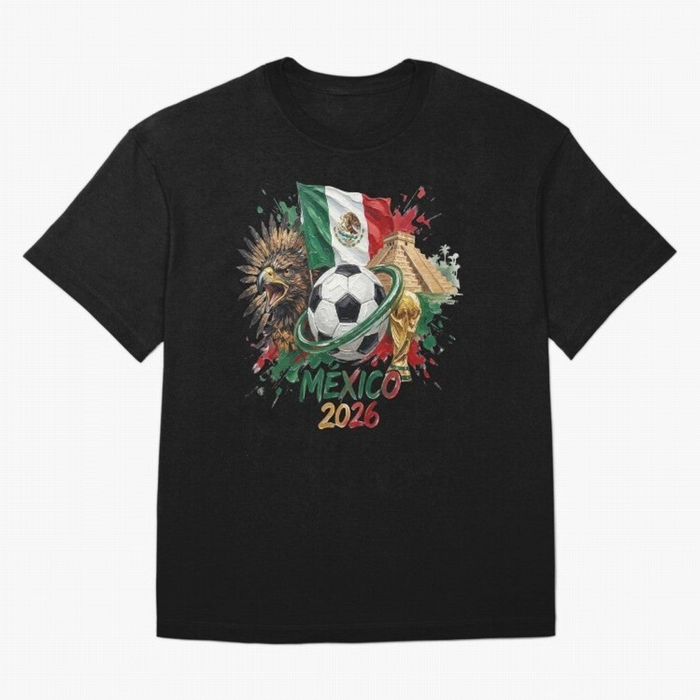 Mexico World Cup 2026 Oversized T-Shirt Represent the Passion of FIFA World Cup 2026 USA Canada Mexico for Fans of Mbappe and Neymar and Argentina, France and Brazil, Bringing Vintage Soccer Flavor, Modern Football Stars, National Flags and Final