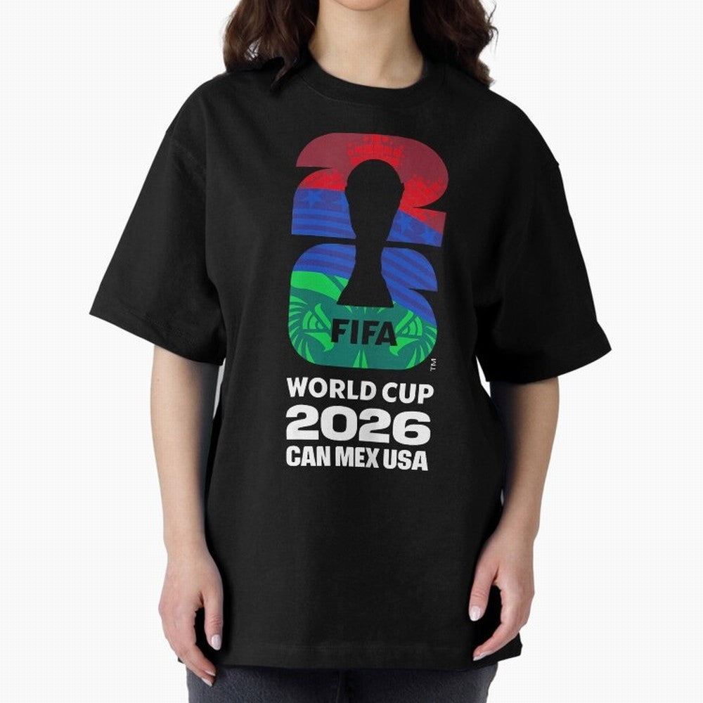 World Cup26 Host Country Logo Flags Oversized T-Shirt Show Your Love for FIFA World Cup 2026 Group Stage Driven by CR7 and Messi, England Energy, Stadium Chants, National Pride, Trophy Dreams and Unforgettable Football Memories; Built for