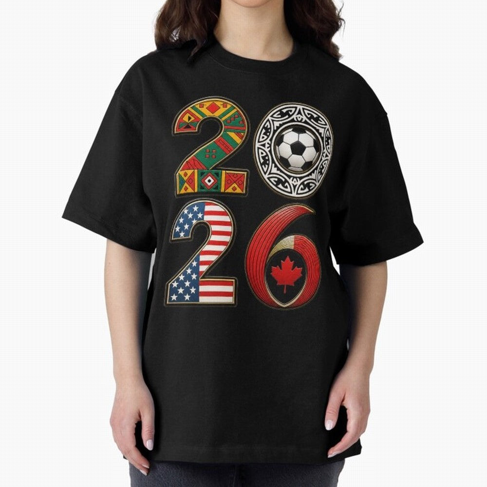United 2026 Soccer Fan - North America Host Countries Oversized T-Shirt Experience the Global Stage of FIFA World Cup 2026 Group Stage Spirit, Featuring Germany, Mbappe and Neymar, Champion Mindset, Group Stage Buzz, Knockout Tension and Passionate