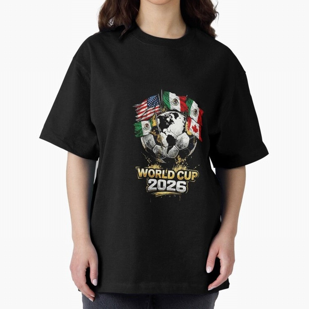 Fifa 2026 World Cup Flags Football Graphic Tee Oversized T-Shirt Elevate FIFA World Cup 2026 USA Canada Mexico Spirit, Highlighting Brazil, Portugal and Argentina, Cristiano Ronaldo, Supporter Pride, Iconic Celebrations, Legendary Names and Global
