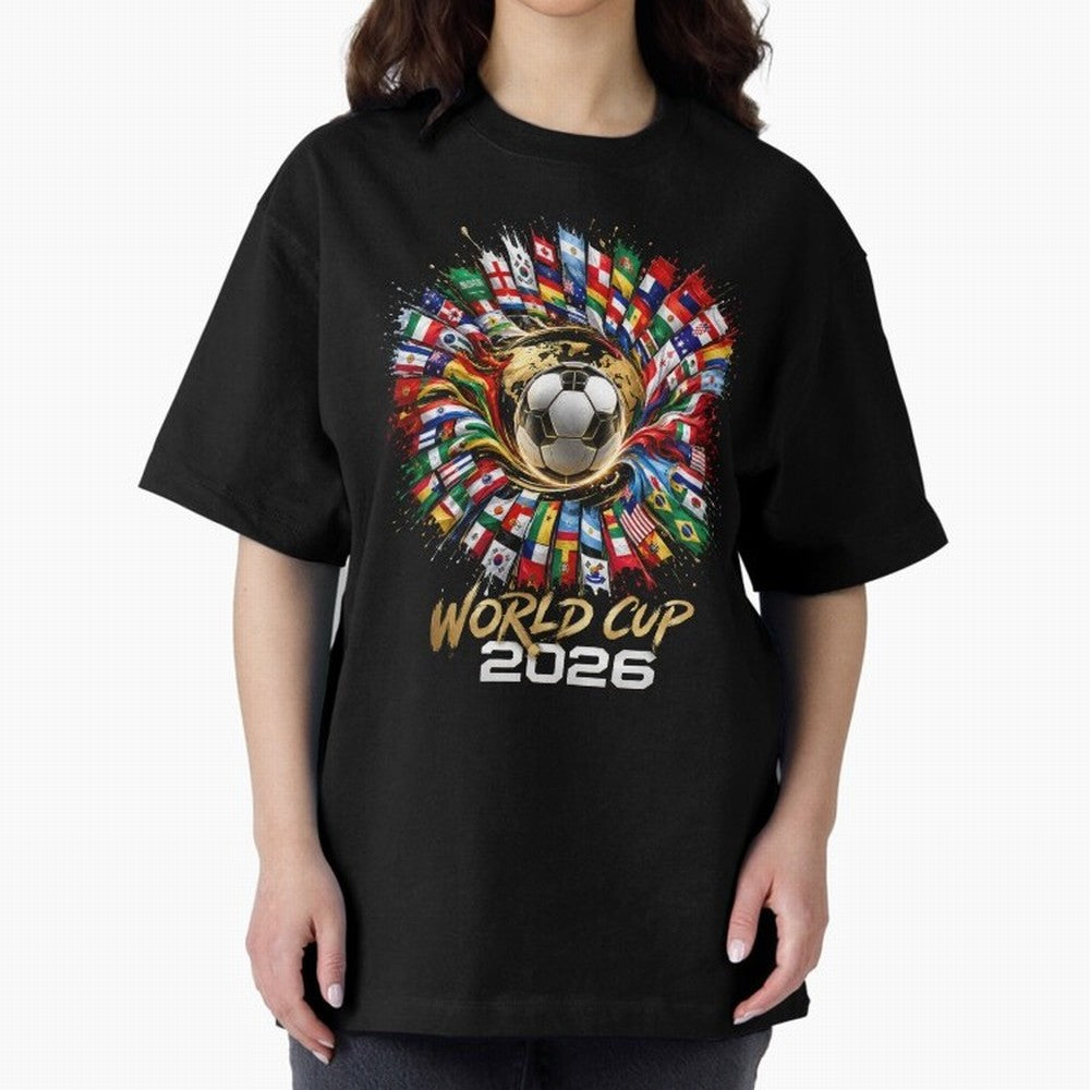 World Cup 2026 Flag Fusion Football T-Shirt Oversized T-Shirt Feel Global Football Passion for FIFA World Cup 2026, Driven by Haaland, Brazil, Football Passion, Legendary Performances, Festival Vibes and Supporter Community; Ideal for Football