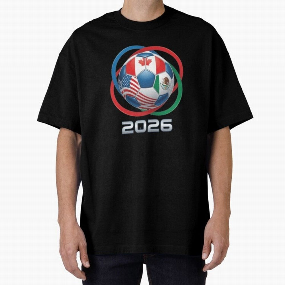 3D Realistic World Cup 2026 Soccer Ball with Rings Oversized T-Shirt Celebrate Classic Football Spirit in FIFA World Cup 2026 USA Canada Mexico for Fans of CR7 and Messi and England, France and Netherlands, Bringing Stadium Chants, National Pride,