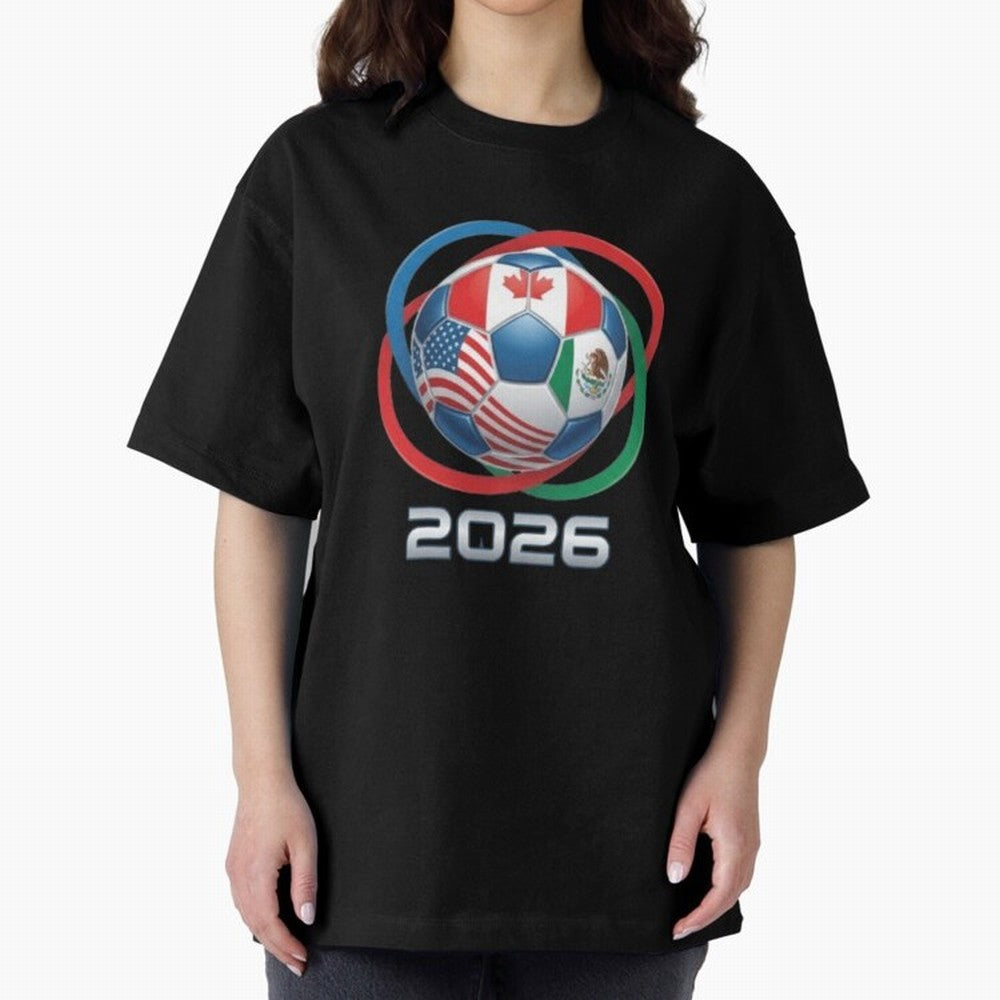 3D Realistic World Cup 2026 Soccer Ball with Rings Oversized T-Shirt Celebrate Classic Football Spirit in FIFA World Cup 2026 USA Canada Mexico for Fans of CR7 and Messi and England, France and Netherlands, Bringing Stadium Chants, National Pride,