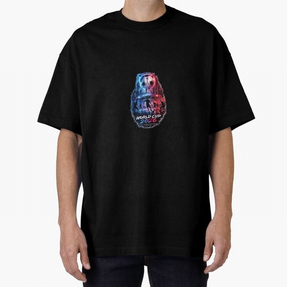 Copy of World Cup 2026 ¨C United Passion ?? | Neon Football Design Oversized T-Shirt Celebrate Global Passion for the FIFA World Cup 2026 Group Stage Journey through CR7 and Messi Highlights, France and Portugal Pride, Supporter Pride, Iconic
