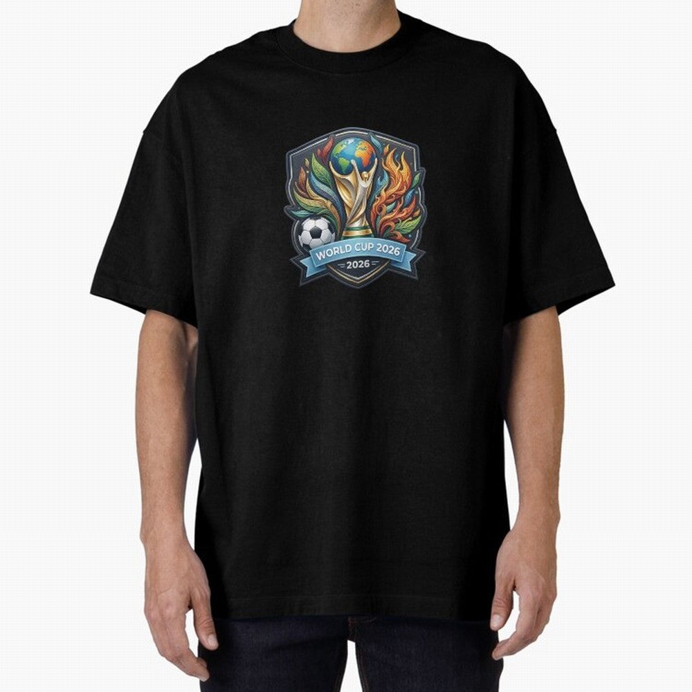 World Cup 2026 Football Crest - Retro Vintage Sticker Oversized T-Shirt Represent FIFA World Cup 2026 Group Stage Featuring Cristiano Ronaldo, Argentina and Brazil Energy, Champion Mindset, Group Stage Buzz, Knockout Tension and Passionate Fan