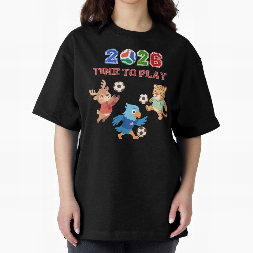 Soccer Mascots 2026 USA Mexico Canada Time To Play Oversized T-Shirt Celebrate the Magic of the FIFA World Cup 2026 Journey through Cristiano Ronaldo, Haaland and CR7 Highlights, Germany Pride, Match Day Excitement, Supporter Culture, Golden Goals