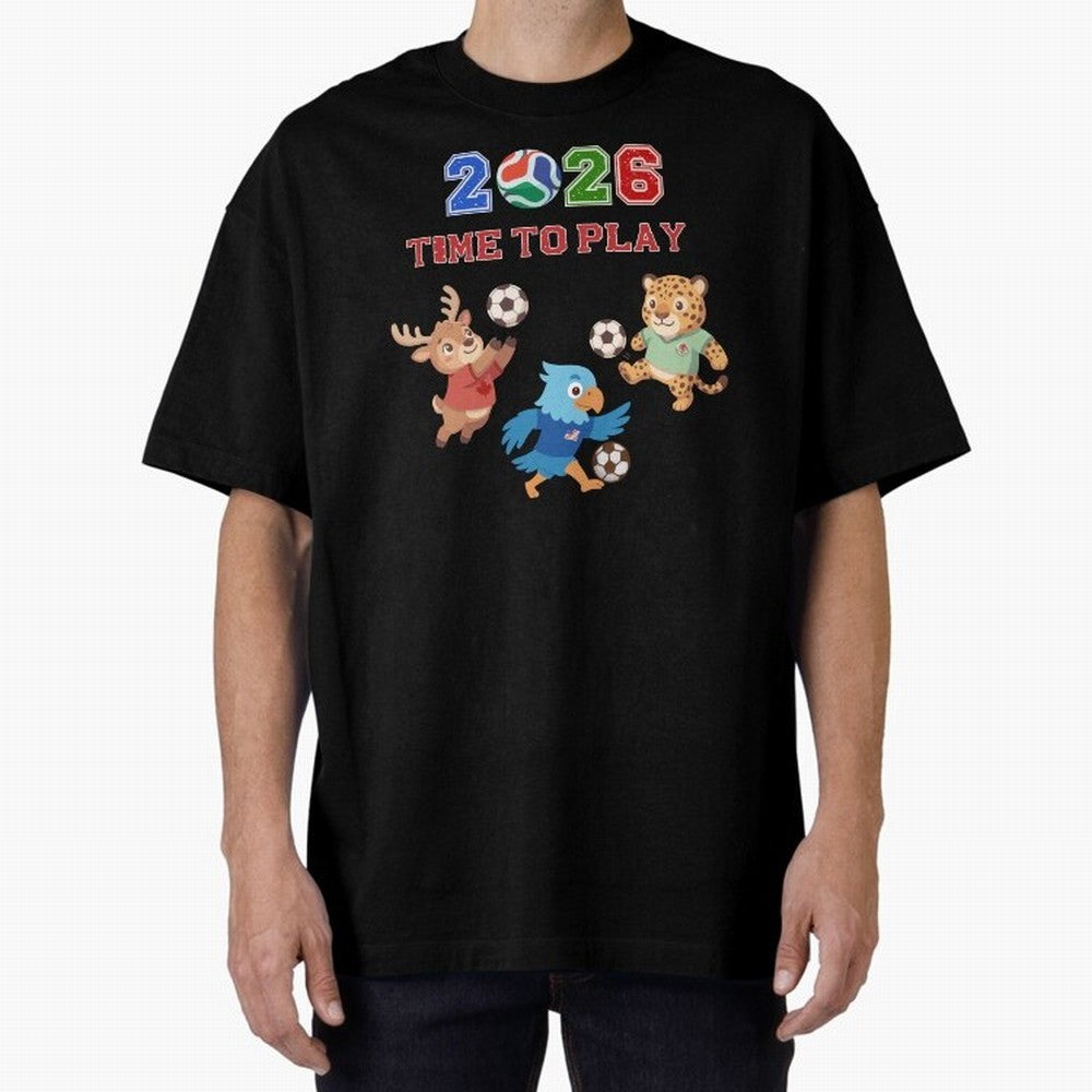 Soccer Mascots 2026 USA Mexico Canada Time To Play Oversized T-Shirt Celebrate the Magic of the FIFA World Cup 2026 Journey through Cristiano Ronaldo, Haaland and CR7 Highlights, Germany Pride, Match Day Excitement, Supporter Culture, Golden Goals