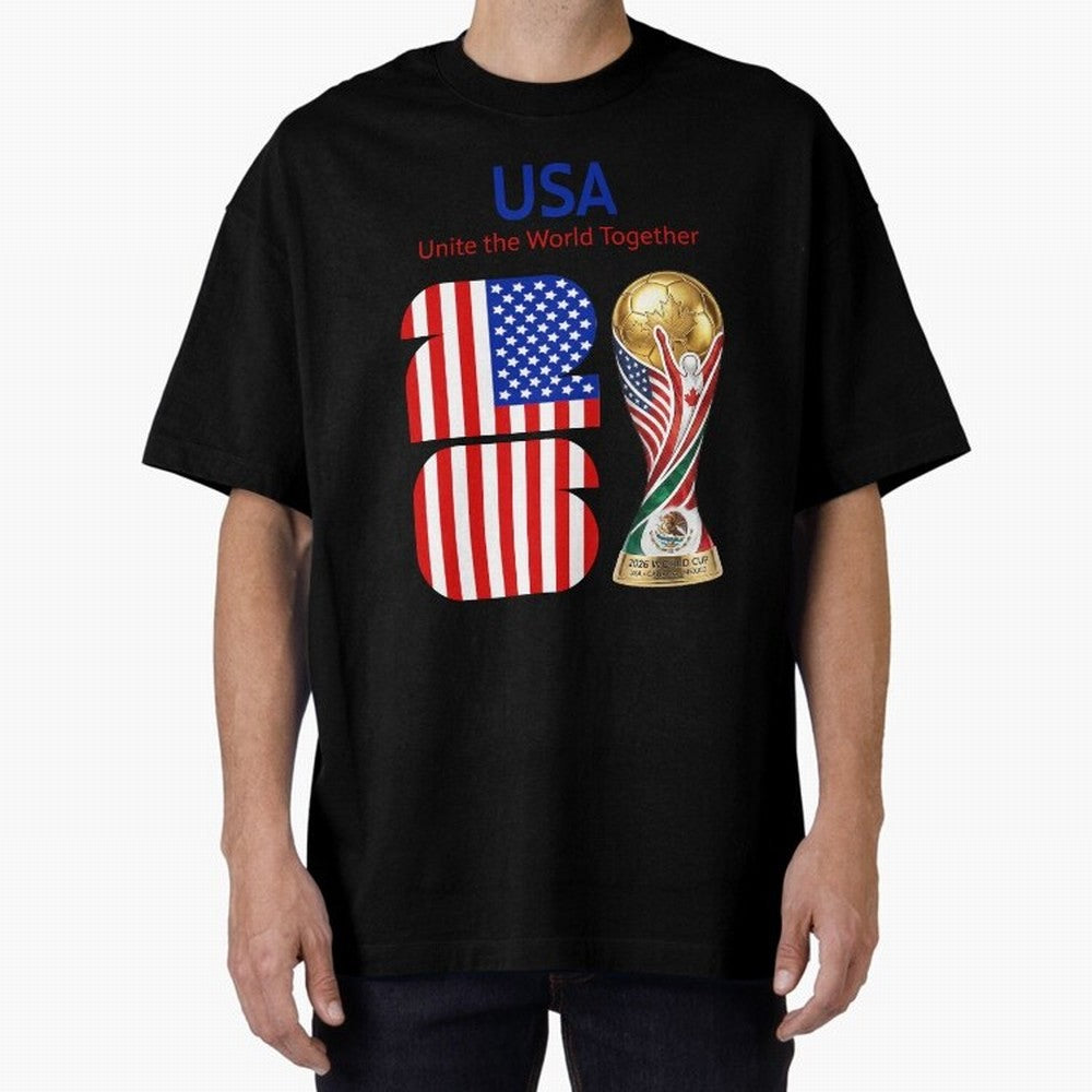 World Cup 2026, IMG 020, USA 001 Oversized T-Shirt Build the FIFA World Cup 2026 Group Stage Journey through Haaland and Mbappe Highlights, England and Germany Pride, Football Passion, Legendary Performances, Festival Vibes and Supporter Community;