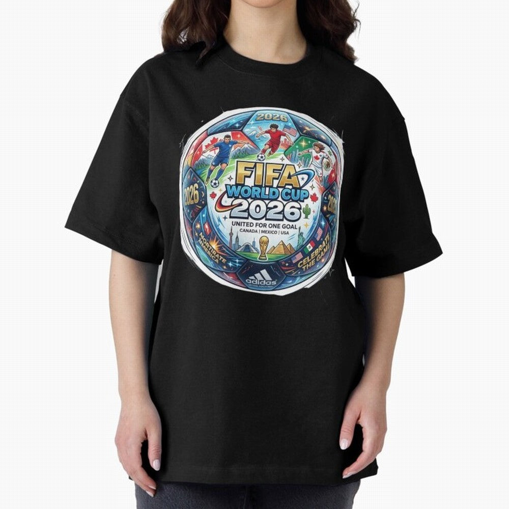 FIFA World Cup 2026 Official Match Ball Concept Art - Canada Mexico USA Oversized T-Shirt Keep the Legacy of FIFA World Cup 2026 Highlighting CR7 and Messi, Brazil, Portugal and Argentina Energy, Game Day Rituals, Football Legends, Country Pride
