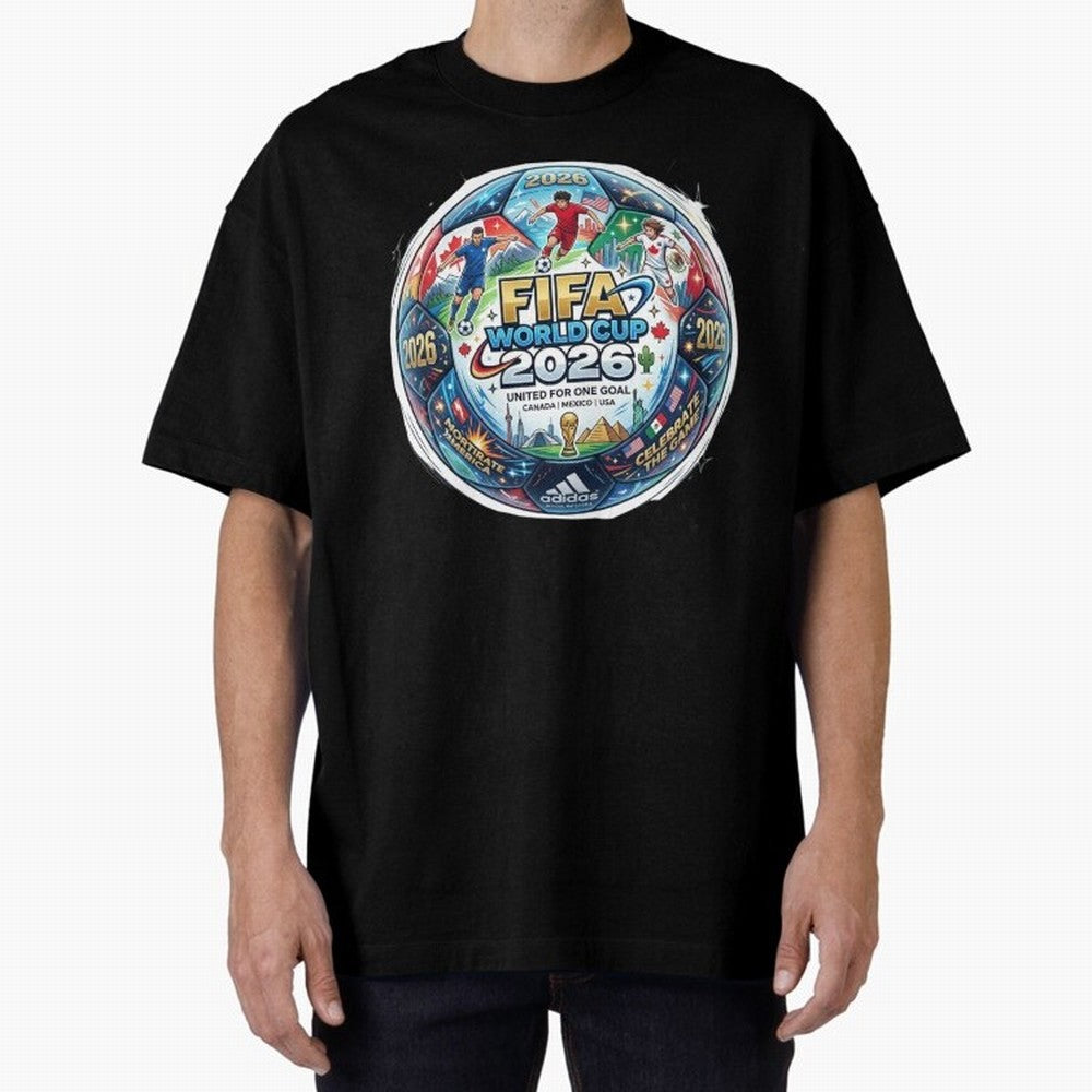 FIFA World Cup 2026 Official Match Ball Concept Art - Canada Mexico USA Oversized T-Shirt Keep the Legacy of FIFA World Cup 2026 Highlighting CR7 and Messi, Brazil, Portugal and Argentina Energy, Game Day Rituals, Football Legends, Country Pride