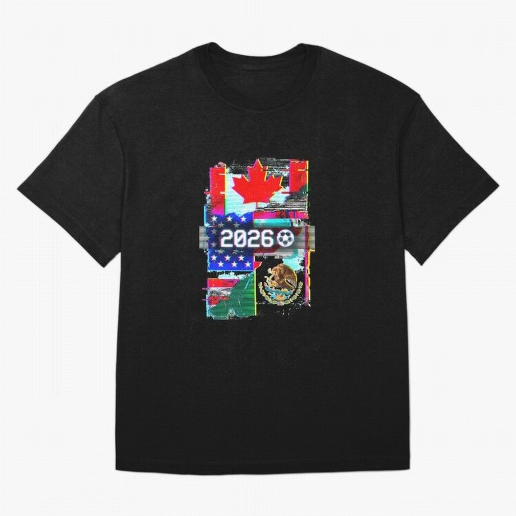 Glitched United 2026 - North America Tournament Emblem Oversized T-Shirt Support Match Day Hype around FIFA World Cup 2026 USA Canada Mexico, Cristiano Ronaldo, Haaland and CR7, Netherlands, Vintage Soccer Flavor, Modern Football Stars, National