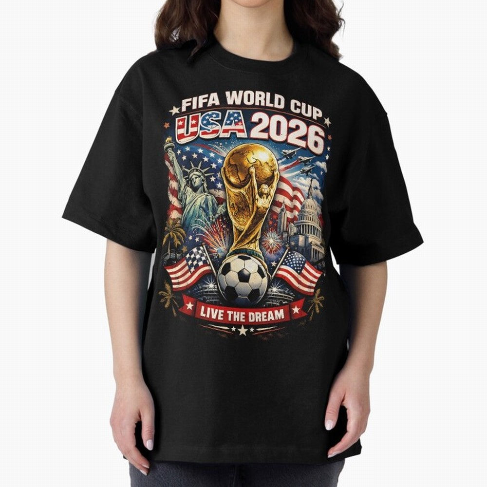 Fifa World Cup USA 2026 Colour Oversized T-Shirt Represent FIFA World Cup 2026 Group Stage Celebrating CR7, France and Portugal Energy, Soccer Culture, Superstar Moments, National Team Dreams and Competitive Fire; Great for Watch Parties, Sports