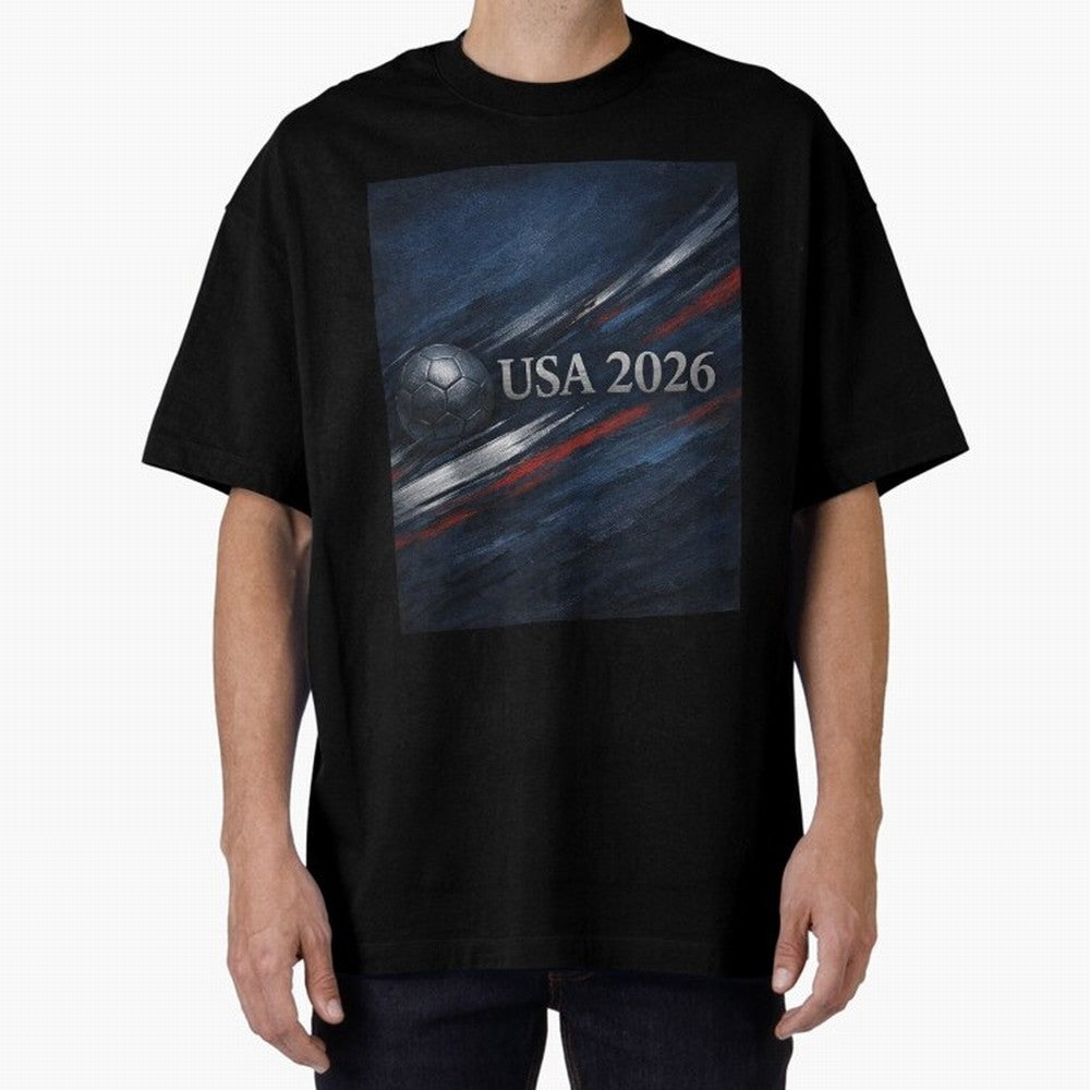 USA 2026 Soccer Design Inspired Oversized T-Shirt Celebrate the Stars of FIFA World Cup 2026 Spirit, Capturing England, Cristiano Ronaldo, Haaland and CR7, Match Day Excitement, Supporter Culture, Golden Goals and Global Football Passion; Perfect