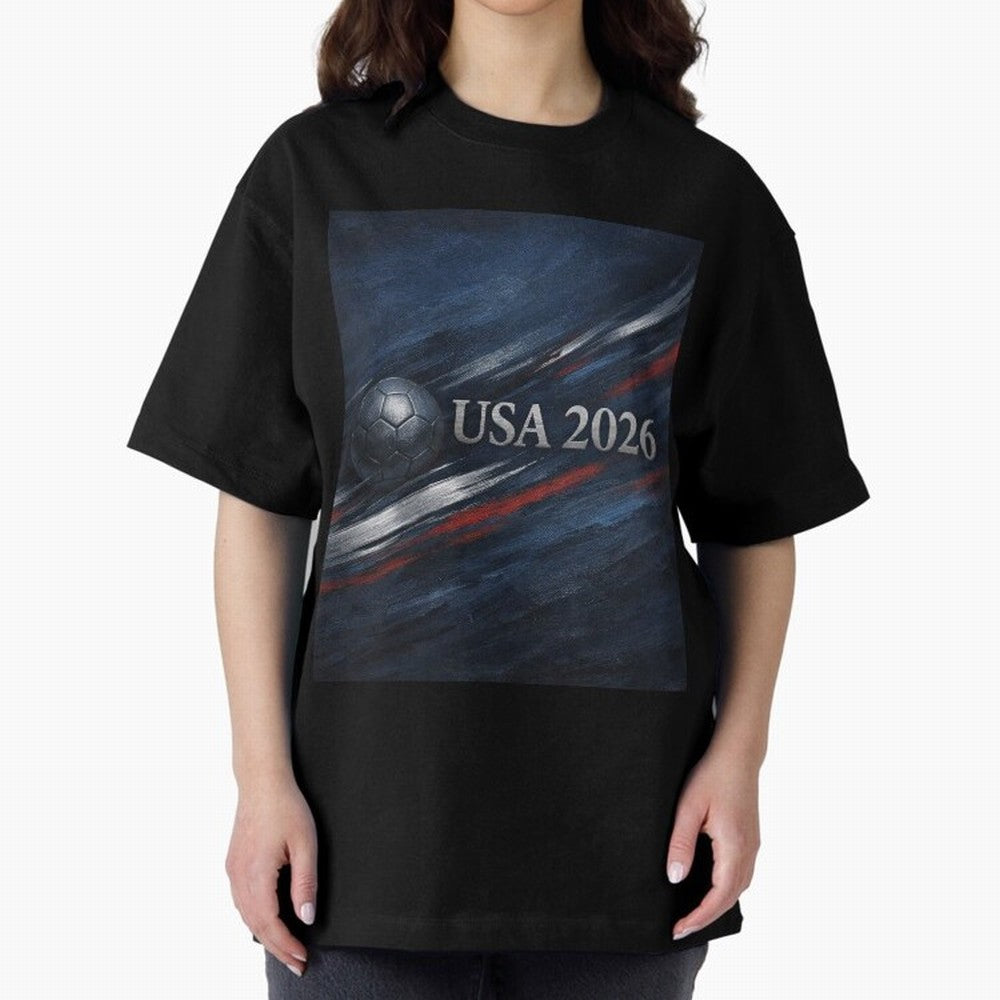 USA 2026 Soccer Design Inspired Oversized T-Shirt Celebrate the Stars of FIFA World Cup 2026 Spirit, Capturing England, Cristiano Ronaldo, Haaland and CR7, Match Day Excitement, Supporter Culture, Golden Goals and Global Football Passion; Perfect