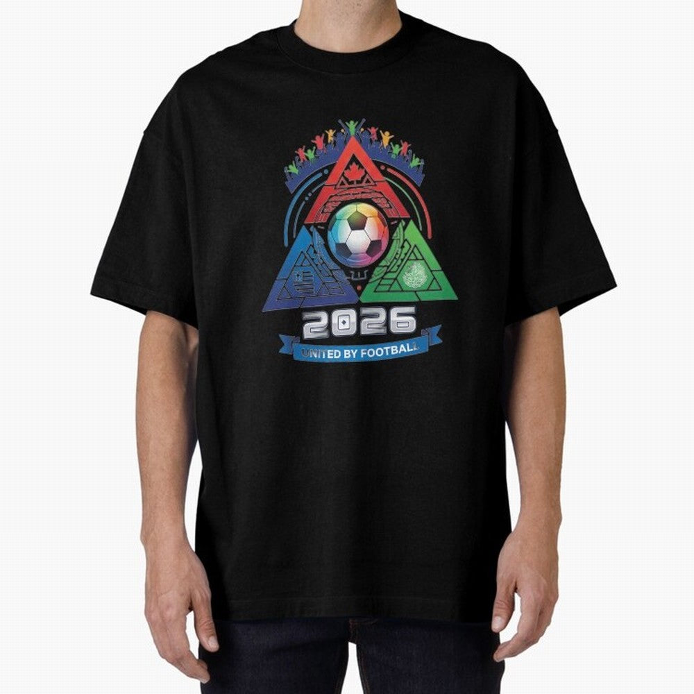Triangular United By Football World Cup 2026 Emblem Oversized T-Shirt Make Every Kick Count in Match Day Hype around FIFA World Cup 2026 Group Stage, CR7, France and Portugal, Classic Soccer Heritage, Championship Pressure, Fan Loyalty and
