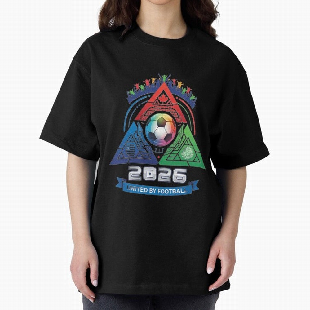 Triangular United By Football World Cup 2026 Emblem Oversized T-Shirt Make Every Kick Count in Match Day Hype around FIFA World Cup 2026 Group Stage, CR7, France and Portugal, Classic Soccer Heritage, Championship Pressure, Fan Loyalty and