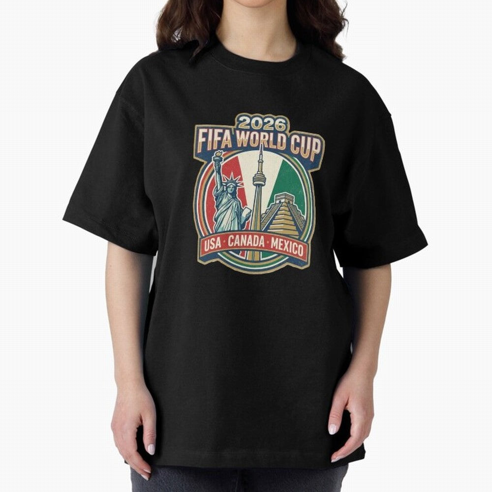 North America United Soccer 2026 Vintage Crest Oversized T-Shirt Show Passion for the Stars of Global Football Passion for FIFA World Cup 2026 Group Stage, Connected to Neymar, England, France and Netherlands, Soccer Culture, Superstar Moments,