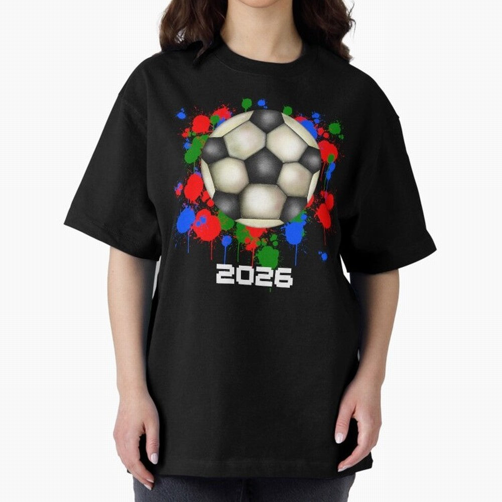 Football 2026 Oversized T-Shirt Honor Football Greatness during FIFA World Cup 2026 for Fans of Messi and Cristiano Ronaldo and Spain and Netherlands, Bringing Global Supporter Spirit, Legendary Goals, National Colors and Tournament Celebration;