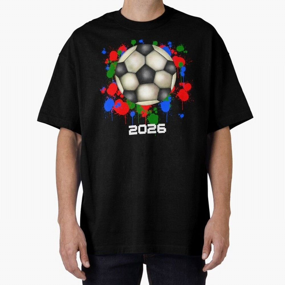 Football 2026 Oversized T-Shirt Honor Football Greatness during FIFA World Cup 2026 for Fans of Messi and Cristiano Ronaldo and Spain and Netherlands, Bringing Global Supporter Spirit, Legendary Goals, National Colors and Tournament Celebration;