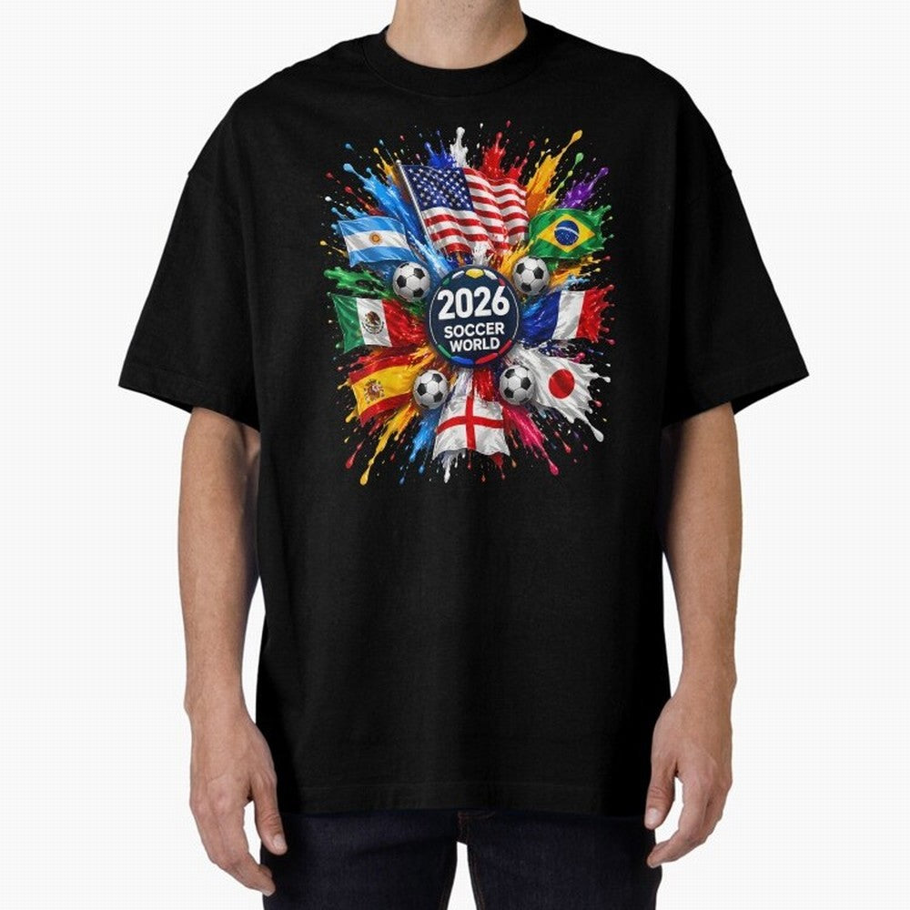 2026 Soccer World USA Flag Burst Fan Tee Oversized T-Shirt Bring Legendary Rivalry Energy to the FIFA World Cup 2026 Journey through Mbappe Highlights, Spain and Netherlands Pride, Football Festival Excitement, Trophy Ambitions, Country Rivalries