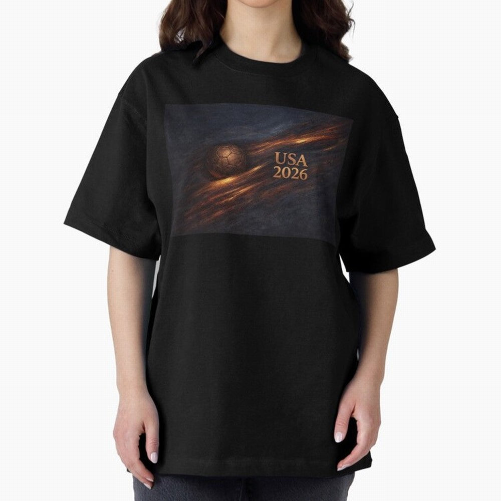 Soccer Ball with USA 2026 Inspired Oversized T-Shirt Celebrate the Stars of the FIFA World Cup 2026 Group Stage Journey through Haaland Highlights, Argentina and Brazil Pride, Stadium Chants, National Pride, Trophy Dreams and Unforgettable Football