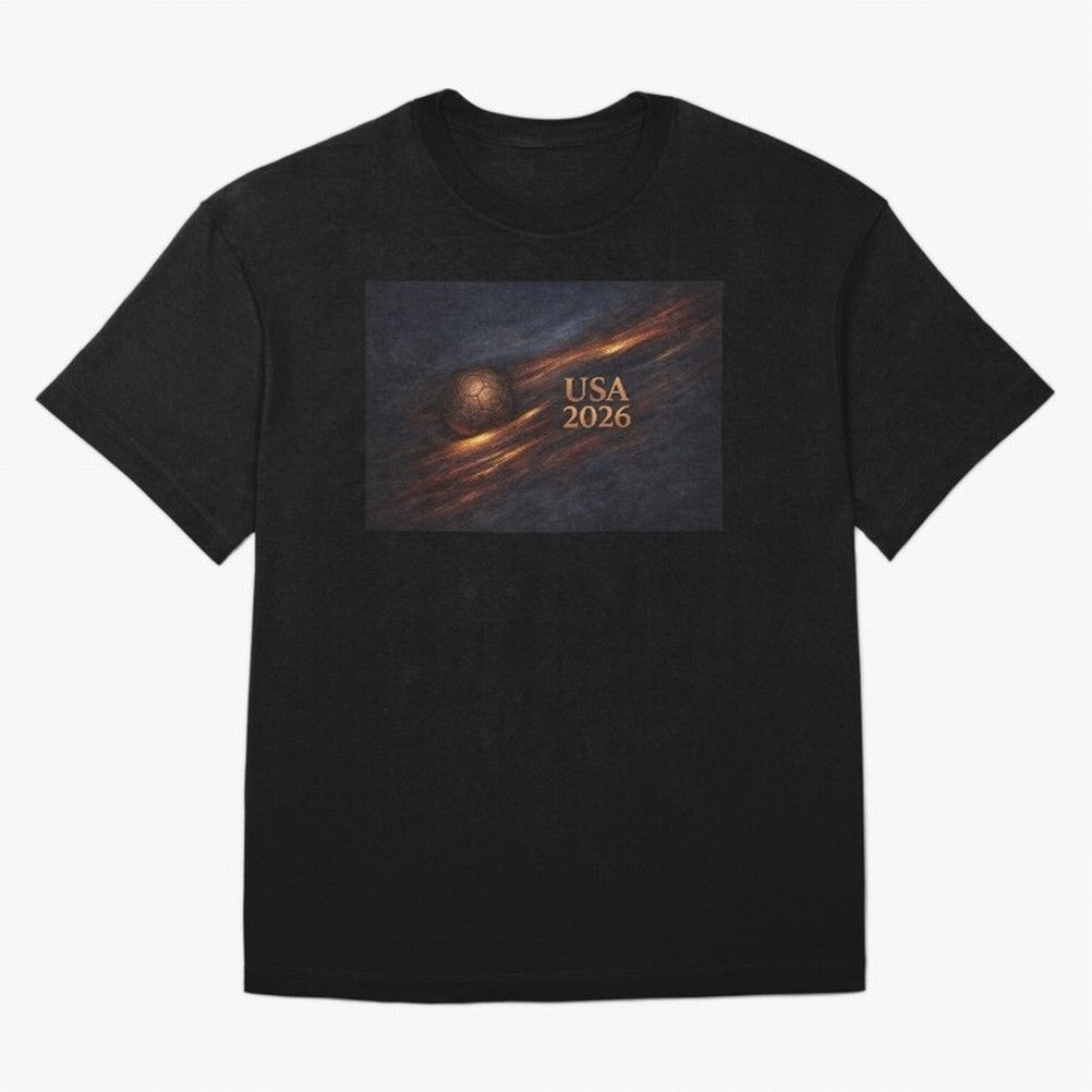 Soccer Ball with USA 2026 Inspired Oversized T-Shirt Celebrate the Stars of the FIFA World Cup 2026 Group Stage Journey through Haaland Highlights, Argentina and Brazil Pride, Stadium Chants, National Pride, Trophy Dreams and Unforgettable Football
