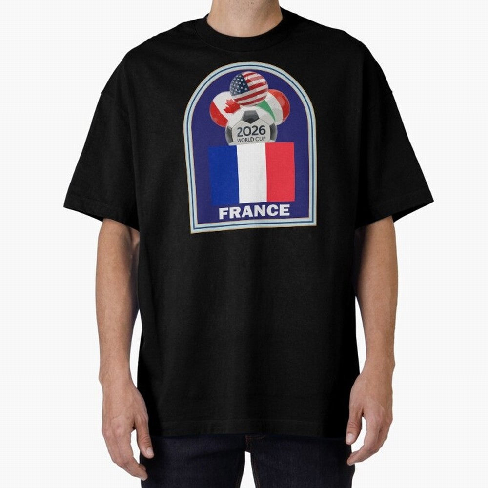 France 2026 Soccer T-shirt Oversized T-Shirt Remember Iconic Moments from FIFA World Cup 2026 Group Stage Driven by CR7 and Messi, France and Portugal Energy, Global Supporter Spirit, Legendary Goals, National Colors and Tournament Celebration;