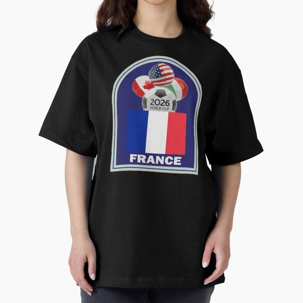 France 2026 Soccer T-shirt Oversized T-Shirt Remember Iconic Moments from FIFA World Cup 2026 Group Stage Driven by CR7 and Messi, France and Portugal Energy, Global Supporter Spirit, Legendary Goals, National Colors and Tournament Celebration;