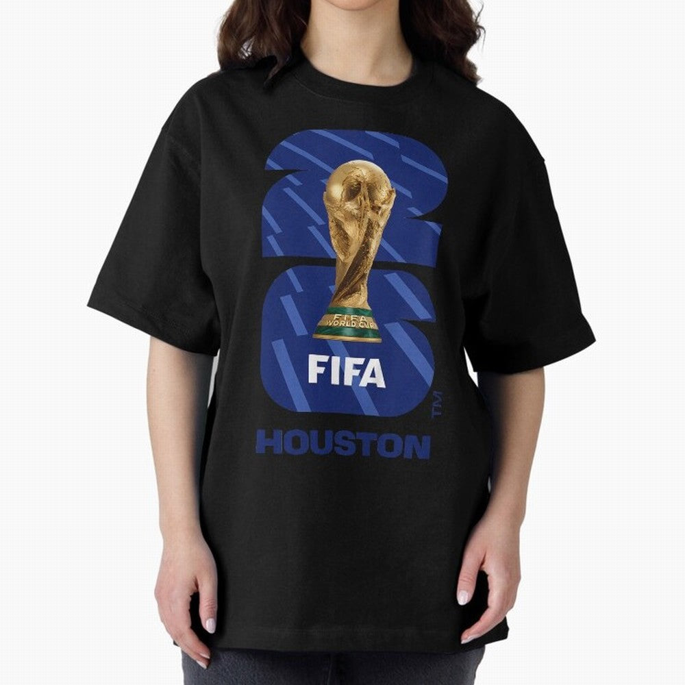 World Cup26 Houston Trophy Oversized T-Shirt Step into FIFA World Cup 2026 Group Stage Highlighting Neymar, Haaland and Cristiano Ronaldo, Brazil, Portugal and Argentina Energy, Football History, Final Match Energy, Crowd Noise and Once in a