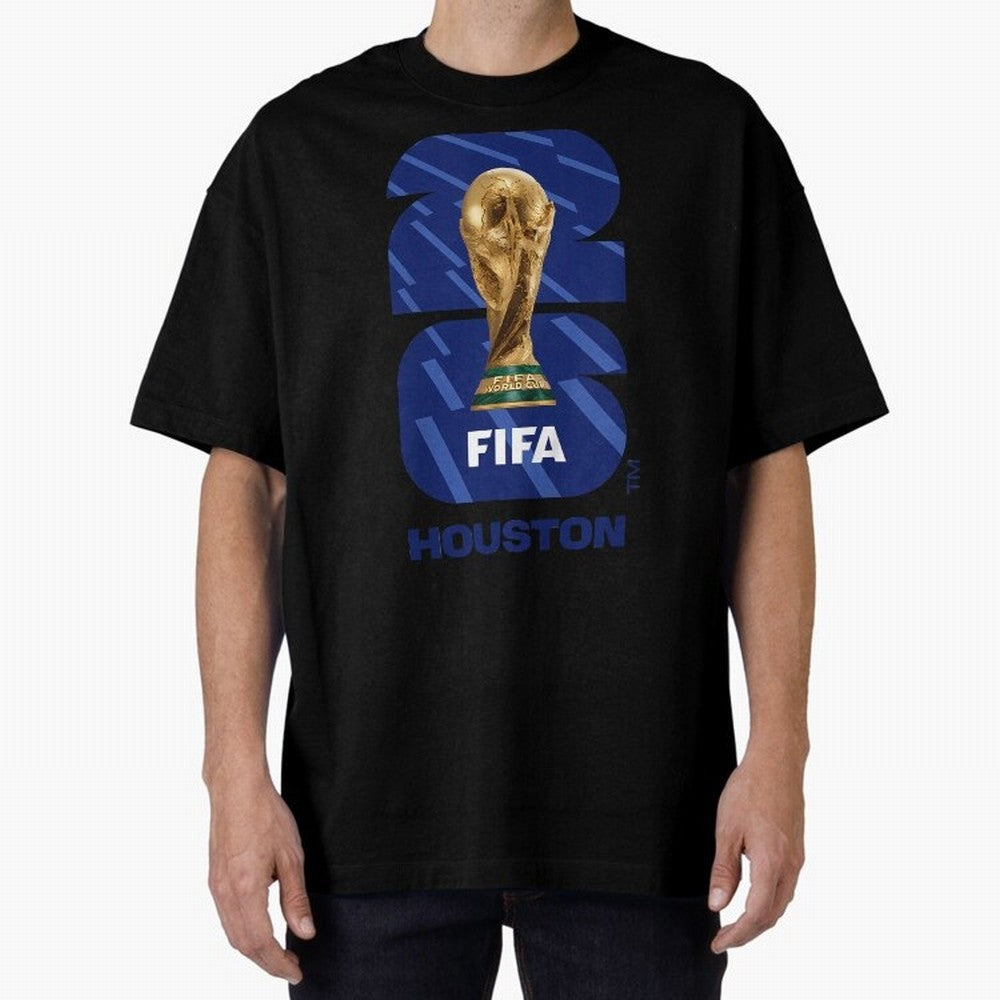 World Cup26 Houston Trophy Oversized T-Shirt Step into FIFA World Cup 2026 Group Stage Highlighting Neymar, Haaland and Cristiano Ronaldo, Brazil, Portugal and Argentina Energy, Football History, Final Match Energy, Crowd Noise and Once in a