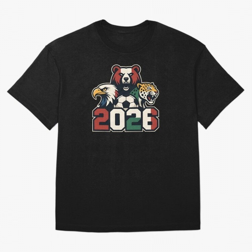 World Cup 2026 USA Canada Mexico Host Mascots Oversized T-Shirt Fuel Your Fan Pride for FIFA World Cup 2026 USA Canada Mexico Spirit, Highlighting Portugal, Spain and Germany, Messi, Neymar and Mbappe, Global Supporter Spirit, Legendary Goals,