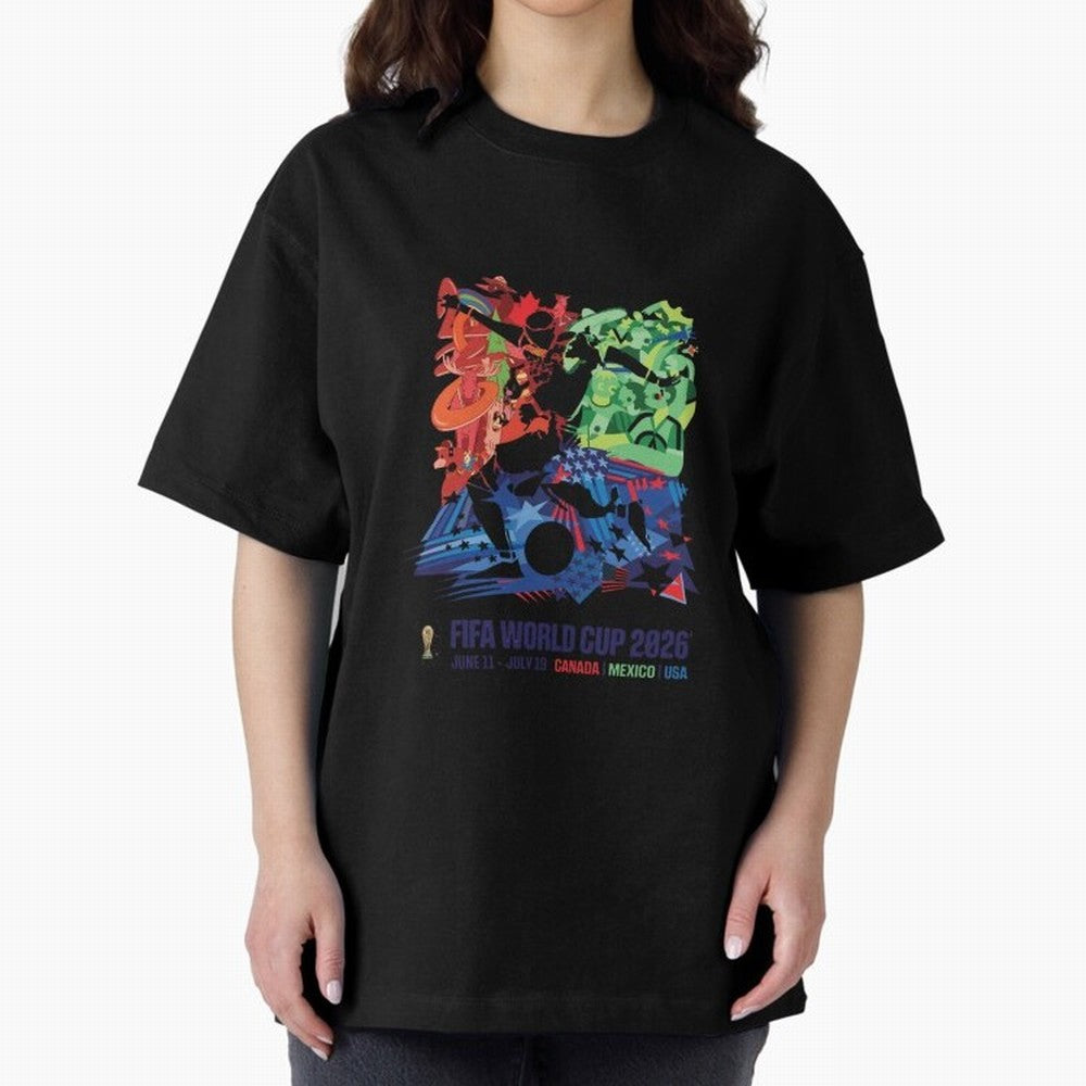 Host Nations Cultural Splash Art Oversized T-Shirt Fuel Your Fan Pride for FIFA World Cup 2026 Group Stage Spirit, with France, Messi, Football History, Final Match Energy, Crowd Noise and Once in a Lifetime Moments; Created for Match Day Parties,