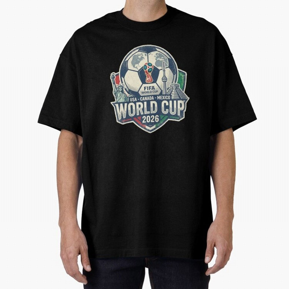 North America United Soccer 2026 Vintage Crest Oversized T-Shirt Celebrate Classic Football Spirit in FIFA World Cup 2026 Group Stage for Fans of Haaland and Mbappe and Argentina, Bringing Football History, Final Match Energy, Crowd Noise and Once