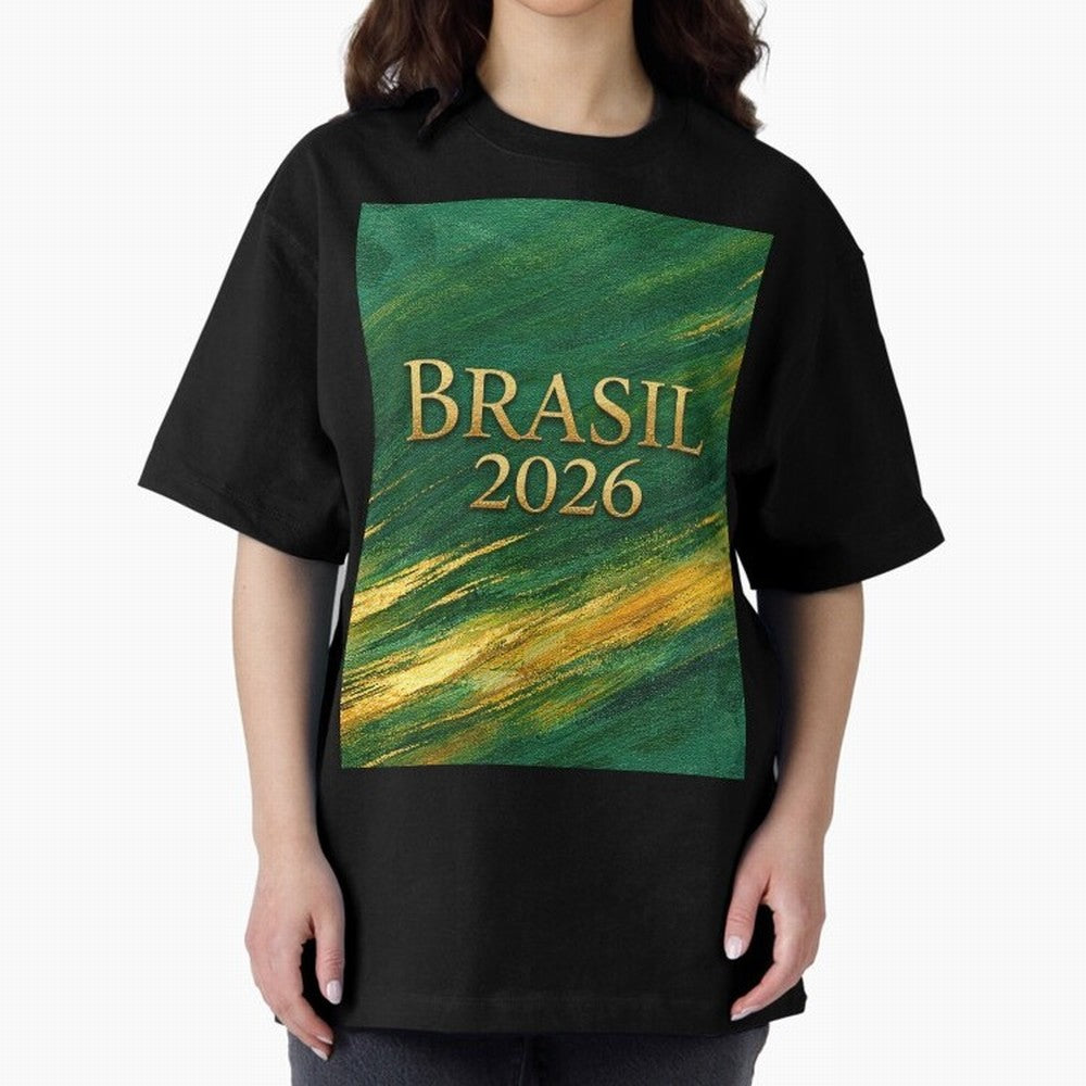 Brasil 2026 Gold Soccer Theme Oversized T-Shirt Bring Match Day Fire to FIFA World Cup 2026 Group Stage Spirit, Built around Spain, Neymar, Match Day Excitement, Supporter Culture, Golden Goals and Global Football Passion; Perfect for People Who
