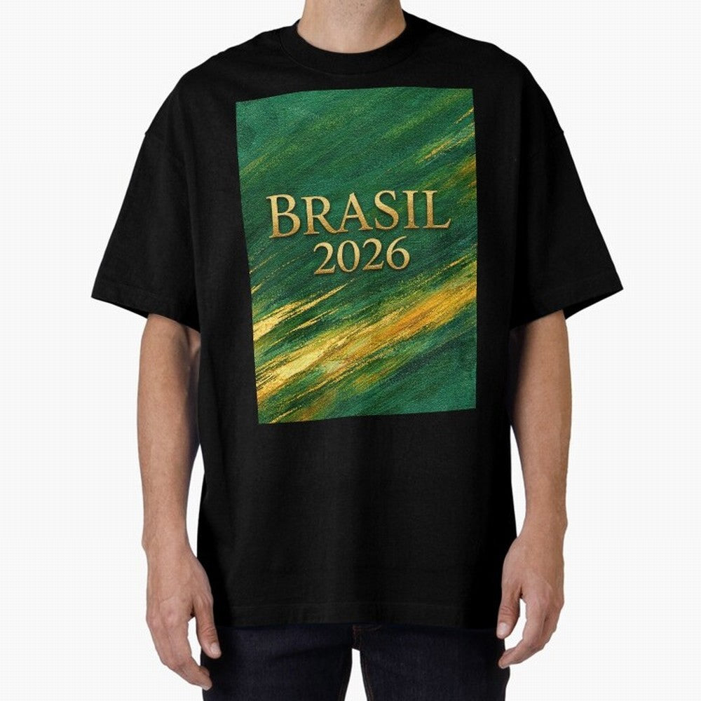 Brasil 2026 Gold Soccer Theme Oversized T-Shirt Bring Match Day Fire to FIFA World Cup 2026 Group Stage Spirit, Built around Spain, Neymar, Match Day Excitement, Supporter Culture, Golden Goals and Global Football Passion; Perfect for People Who