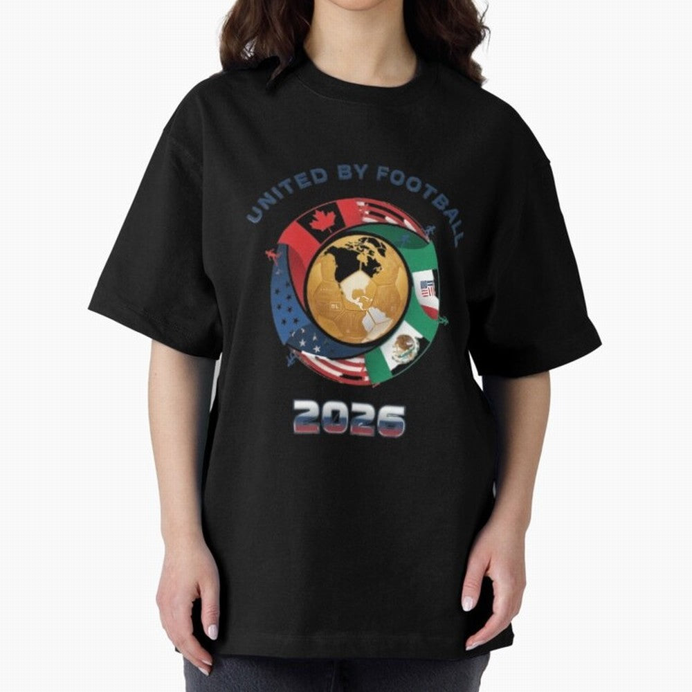 United By Football 2026 Oversized T-Shirt Stand Out with Spirit from FIFA World Cup 2026 USA Canada Mexico Centered on Haaland, Brazil, Portugal and Argentina Energy, Stadium Chants, National Pride, Trophy Dreams and Unforgettable Football