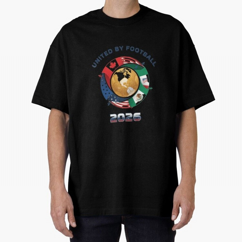 United By Football 2026 Oversized T-Shirt Follow the Final Road of FIFA World Cup 2026 Group Stage for Fans of Cristiano Ronaldo and Argentina and Brazil, Bringing Tournament Hype, Historic Matchups, Family Viewing Parties and Global Sports Pride;