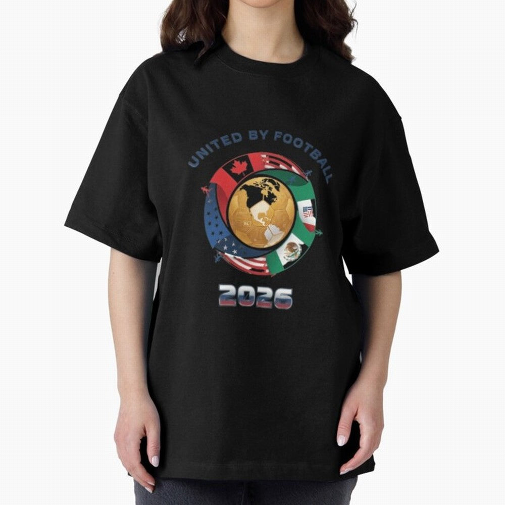 United By Football 2026 Oversized T-Shirt Follow the Final Road of FIFA World Cup 2026 Group Stage for Fans of Cristiano Ronaldo and Argentina and Brazil, Bringing Tournament Hype, Historic Matchups, Family Viewing Parties and Global Sports Pride;