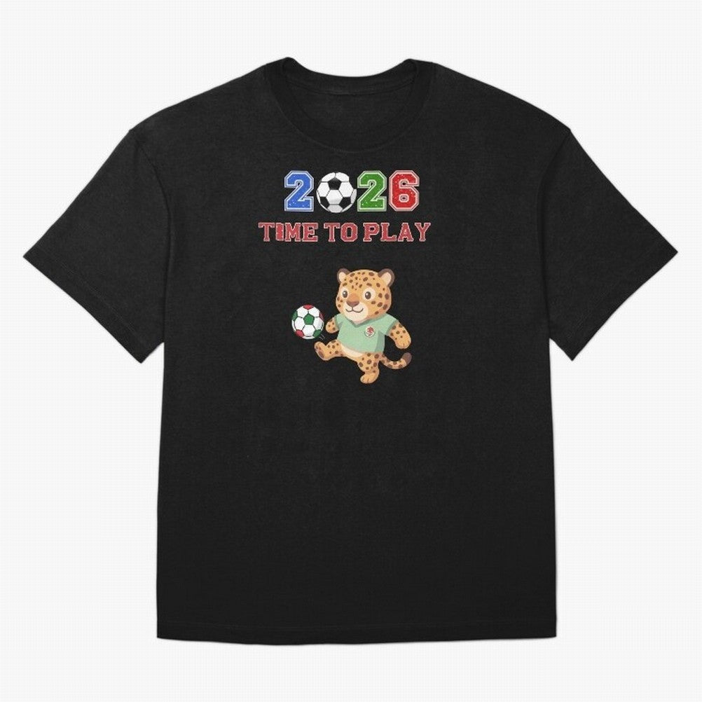 Mexico Soccer Jaguar Mascot 2026 Time To Play Football Oversized T-Shirt Share FIFA World Cup 2026 Spirit, Inspired by Argentina and Brazil, Messi and Cristiano Ronaldo, Goal Celebration Energy, Supporter Heritage, Football Icons and Worldwide