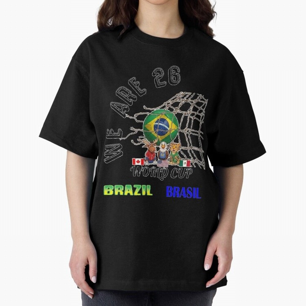 World Cup 26 - Brazil Oversized T-Shirt Relive the Noise and Pride of FIFA World Cup 2026 Driven by Messi, CR7 and Mbappe, Germany Energy, Classic Soccer Heritage, Championship Pressure, Fan Loyalty and International Pride; Great for Supporters Who