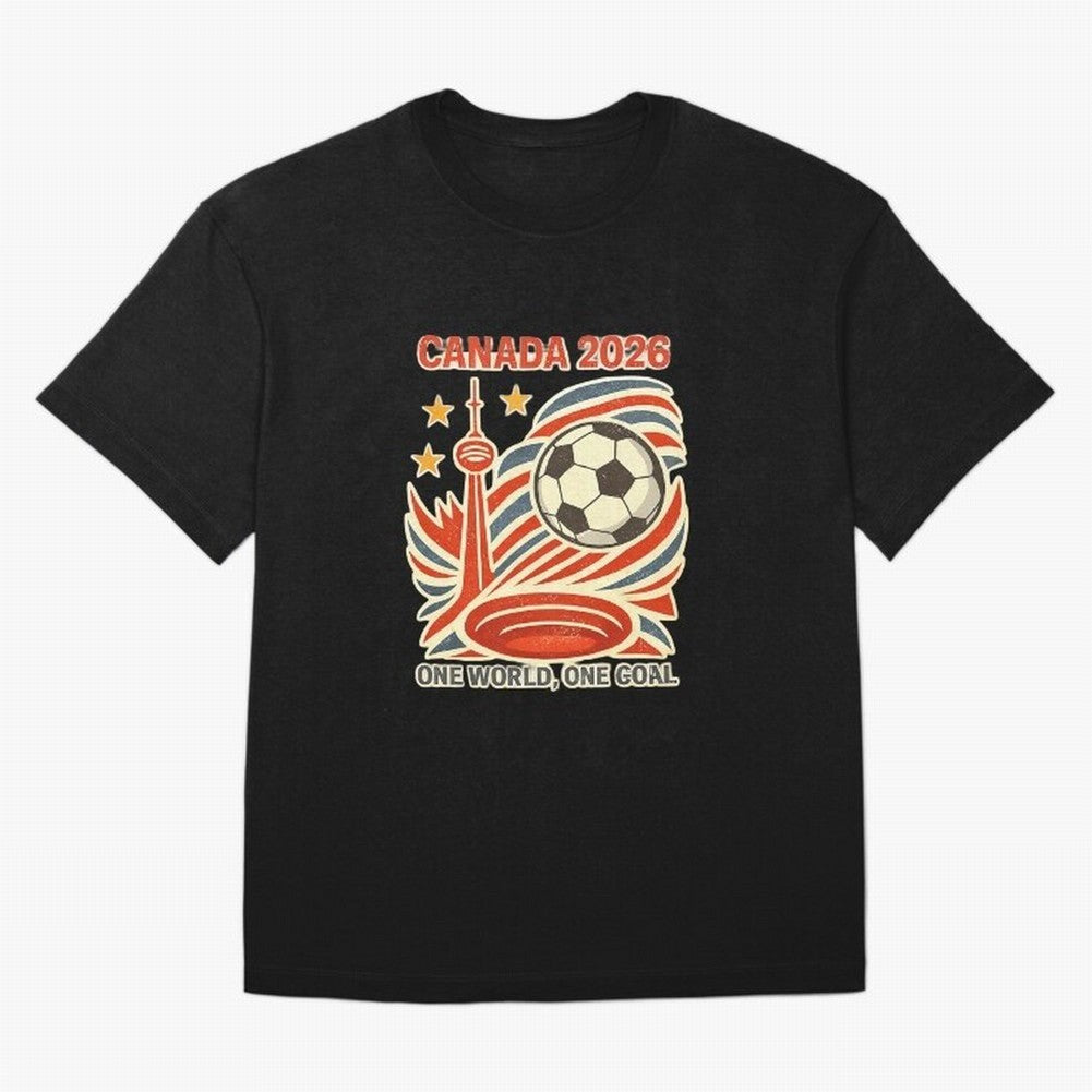 Canada 2026 ¨C One World One Goal Oversized T-Shirt Relive FIFA World Cup 2026 Group Stage Featuring Neymar, Haaland and Cristiano Ronaldo, France Energy, Championship Spirit, Famous Goals, Roaring Crowds and International Football Unity; Great for
