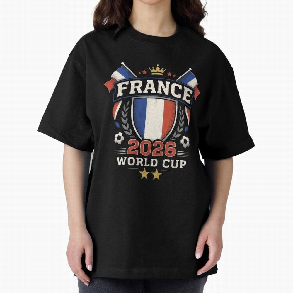 France World Cup 2026 Football Heritage - Les Bleus Crest Oversized T-Shirt Celebrate Soccer Greatness during FIFA World Cup 2026 for Fans of Messi and Brazil, Bringing Retro Football Energy, Iconic Rivalries, Trophy Chase Drama and Stadium