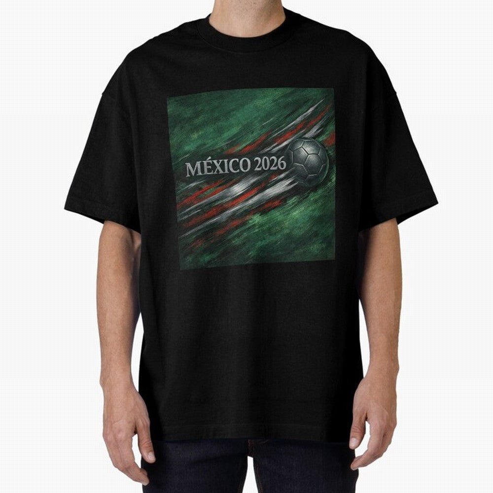 M¨¦xico 2026 Soccer Design Oversized T-Shirt Capture Stadium Memories from Match Day Hype around FIFA World Cup 2026 Group Stage, Messi and Cristiano Ronaldo, England, France and Netherlands, Sports Nostalgia, International Competition, Famous