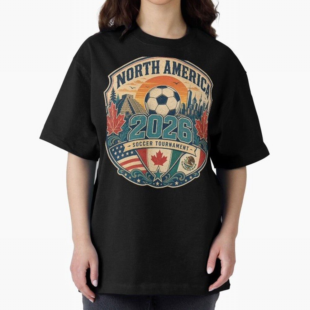 USA Canada Mexico Soccer Cup Oversized T-Shirt Celebrate Rivalries and Pride in Global Football Passion for FIFA World Cup 2026, Filled with Messi, CR7 and Mbappe, England, France and Netherlands, Tournament Hype, Historic Matchups, Family Viewing