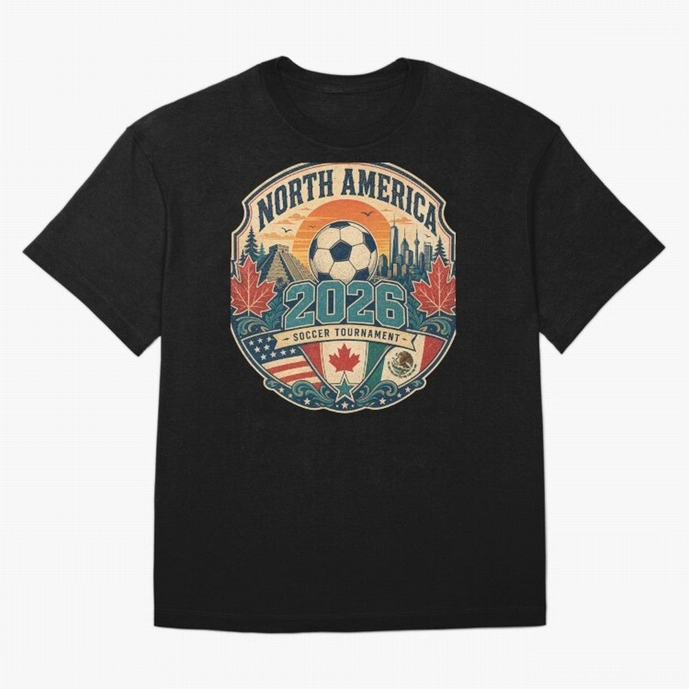 USA Canada Mexico Soccer Cup Oversized T-Shirt Celebrate Rivalries and Pride in Global Football Passion for FIFA World Cup 2026, Filled with Messi, CR7 and Mbappe, England, France and Netherlands, Tournament Hype, Historic Matchups, Family Viewing