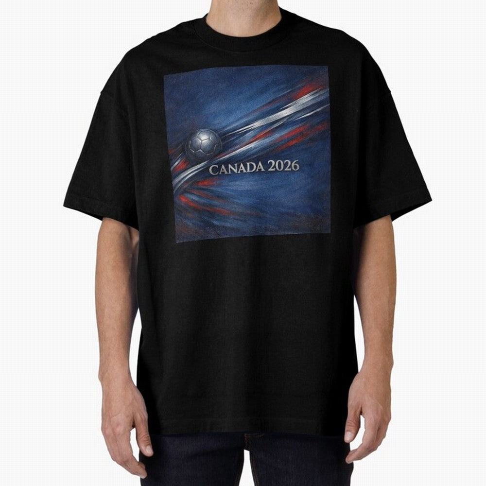 Canada 2026 Soccer Theme with silver lines Oversized T-Shirt Celebrate Global Passion for FIFA World Cup 2026 Group Stage Built around Haaland and Mbappe, Spain Energy, Stadium Chants, National Pride, Trophy Dreams and Unforgettable Football