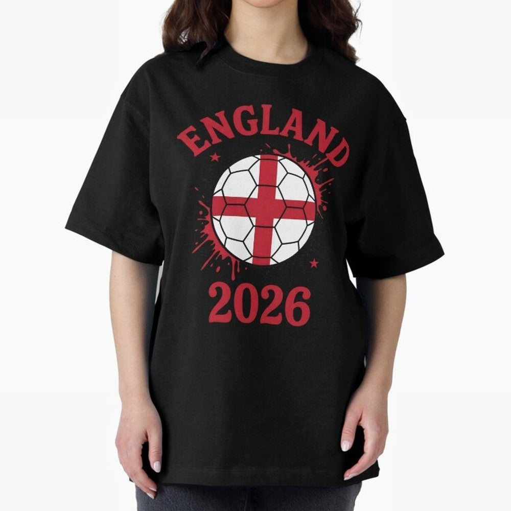 England World Cup 2026 football supporter| St George Cross Football Oversized T-Shirt Celebrate Soccer Greatness during FIFA World Cup 2026 for Fans of Cristiano Ronaldo and England and Germany, Bringing Football History, Final Match Energy, Crowd
